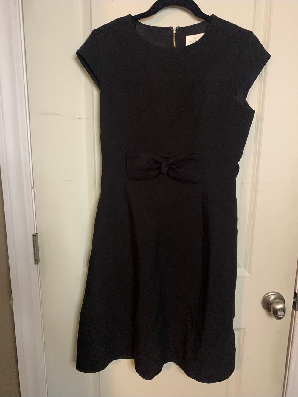 kate spade New York Black Bow Waist Cap-Sleeve A-Line Dress Sz 6